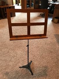 Antique Oak and Iron Music Stand, Adjustable.  Use as stand to Hold Picture.