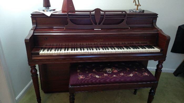 piano with needle point piano bench