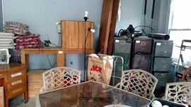 metal file cabinets, butcher block style entertainment center