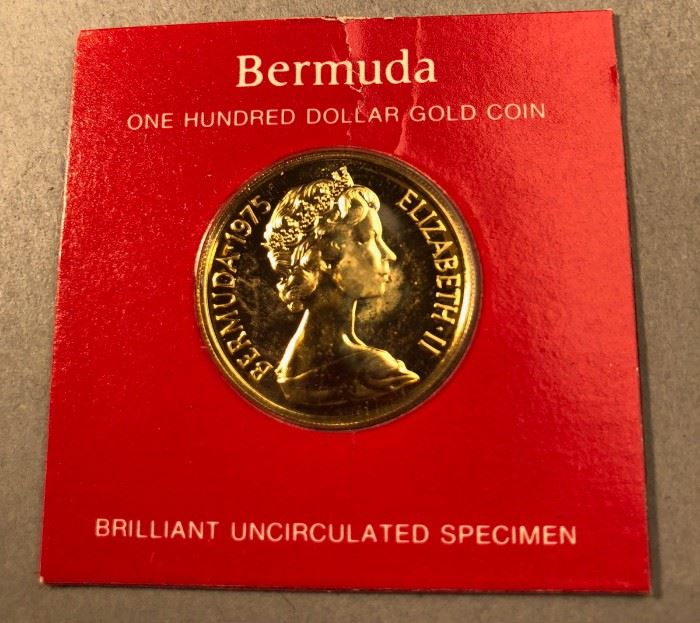 Lot 502 1975 Bermuda One Hundred Dollar Gold Coin. Brill