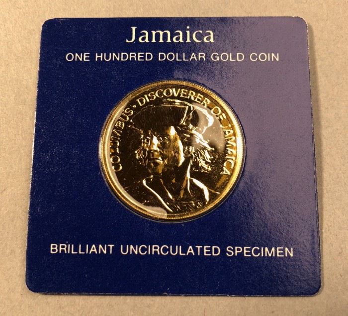 Lot 505 1975 Jamaica One Hundred Dollar Gold Coin. Brill