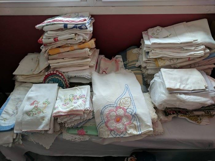 Some truly incredible Victorian linens on this table.