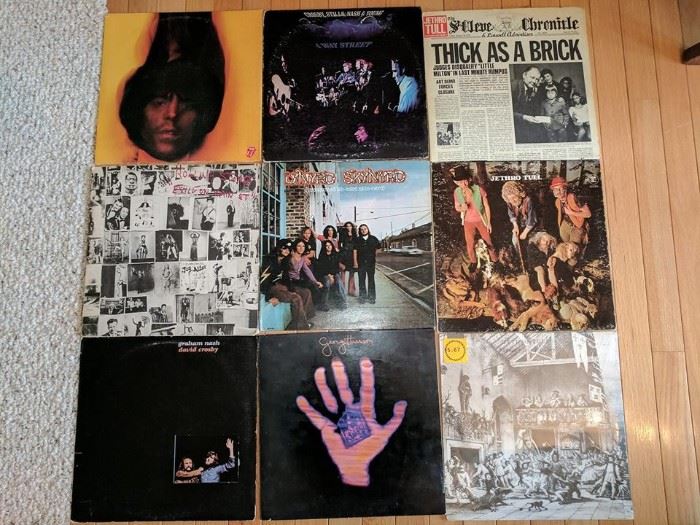Rolling Stones Goat Head Soup, Rolling Stones Exile On Main St., Graham Nash David Crosby, 4 Way Street, Lynyrd Skynyrd, George Harrison w/insert, Jethro Tull Thick As A Brick, This Was, and FACTORY SEALED Minstrel In The Gallery.