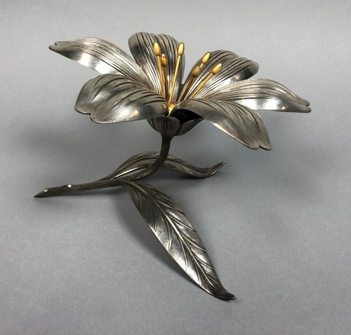 Lot 3 S. AGUDO Mix Metal Figural Floral Ashtray Sculptu