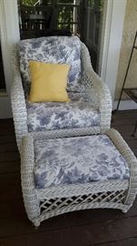 Wicker patio chair and ottoman