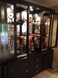 Fantastic modern hutch with glass doors and mirrors like new