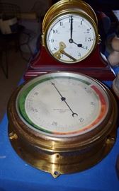 antique Boat clock and temperture gauge