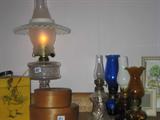Vintage oil lamps. Some have been electrified.
