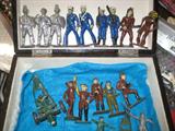 Cast metal military men, knights, Indians