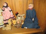 Steiff animals and china head doll