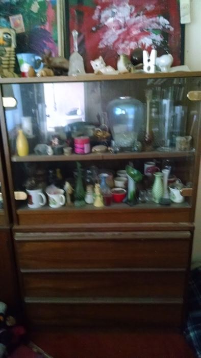China cabinet, glass ware and collectibles 