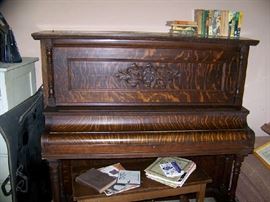 Antique Harvard Tiger Oak Upright Piano
