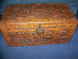 Large Carved Asian Camphor Chest