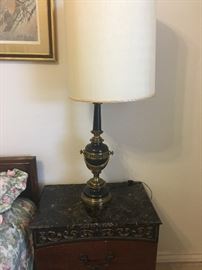 lamps and night stands    -super heavy lamp= great fixture under the shade 