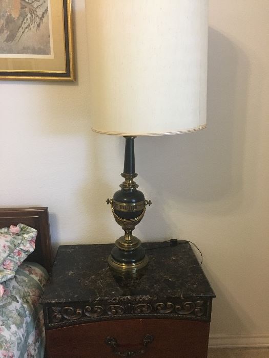 lamps and night stands    -super heavy lamp= great fixture under the shade 