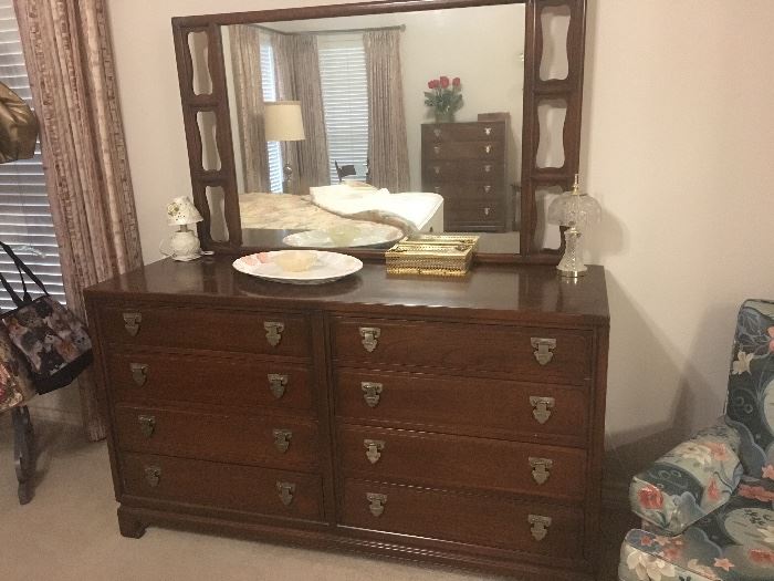 have this triple dresser -mirror-night stand and chest of drawers and full size bed in this set  solid rock elm- great furniture  quality all the way 