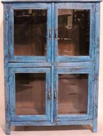 glass door blue painted cabinet