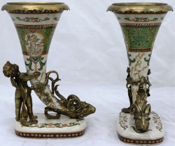 Porcelain & bronze cornucopias