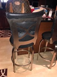 3 Chrome & Black Leather Bar Stools 