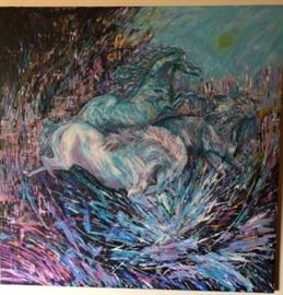 "Horses Can Dance"  by Hilario (Larry) Gutierrez,                  4x4, c 1995.....from a private collection
