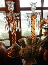AMBER GLASS CANDLESTICKS