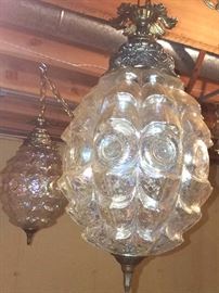 Pair of larger glass shaded hanging lamps
