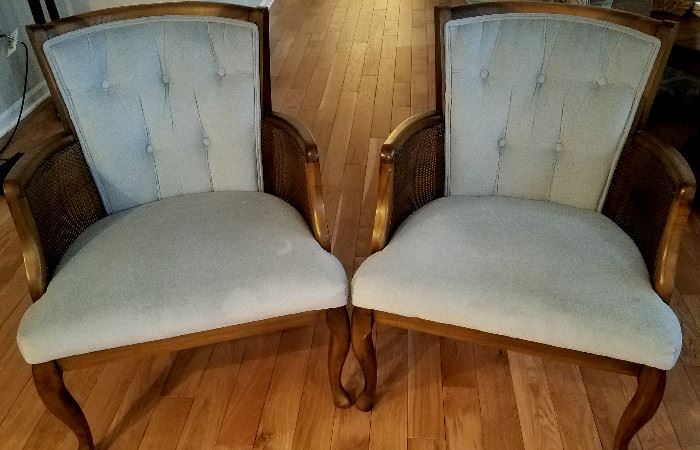 Pair tuft back arm chairs
