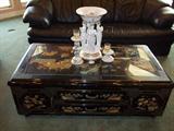 Black lacquer inlaid pearl asian trunk.
