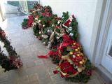 Colorful Christmas wreaths.