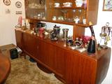 Teak Danish modern side board with top china cabinet.
