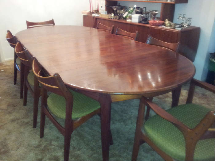 Teak Danish Modern table with 8 chairs