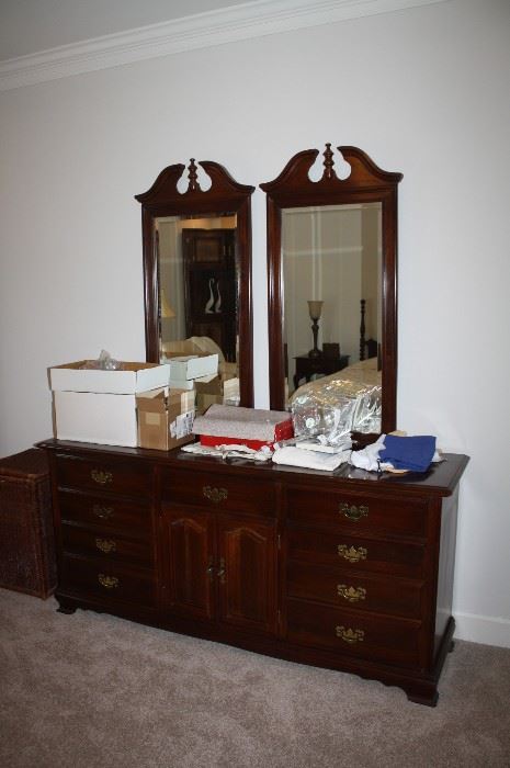 Cherry dresser with mirrors by Cresent