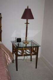 Rattan end table with glass top