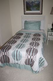 Wicker twin bed with mattress set