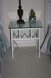 Wicker end table with glass top