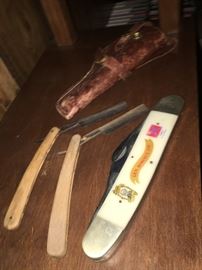 Old straight edge razors, knife