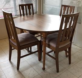 Great Dining Table w Dropleaf Sides and 4 Additional Leaves, (perfect for that small space and expands when friends stop by!) 4ea 1905 Chairs