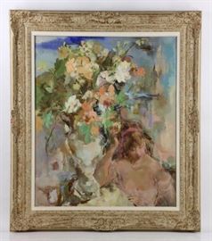 Wallace Bassford Oil Painting Entitled "Moment of Spring".  Beautiful Large Original Impressionist Oil Painting by Popular and well listed American artist Wallace Bassford (1900-1998) Entitled "Moment of Spring" | Oil on Canvas | Signed by the artist in lower left of canvas, and titled, dated "1968" and signed en verso | Dimensions: 36" H x 30" W (view), 46" H x 40" W (frame). Provenance: From a prominent Lynn, Massachusetts estate.
Dimensions: 46" H x 40" W
Artist or Maker: Wallace Bassford (1900-1998)
Medium: Oil on Canvas
Date: 1968
Provenance: From a prominent Lynn, Massachusetts estate.