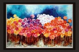 Very Large Original Painting by Alexandra Macouzet Entitled "Forrest of Flowers" | Dynamic original acrylic painting by popular artist Alexandra Macouzet | The painting has wonderful impasto texture | Acrylic on canvas | Hand signed by the artist in the lower right of canvas | Size: Approx. 63" W x 43" H Condition: Gorgeous Abstract Expressionism in Excellent condition. Frame: Housed in a new floating black custom frame. Provenance: Private Collection
Dimensions: Approx. 63" W x 43" H
Artist or Maker: Alexandra Macouzet
Medium: Acrylic on Canvas
Condition Report: Excellent Condition.
Provenance: Includes certificate of authenticity.