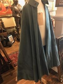 Rare Authentic Civil War Uniform Cloak / Cape | This Original Cape may have been the upper cloak layer of a Great Coat | This antique wool slate blue military cape has 2 embroidered generals stars on the collar | From a prominent Civil War Collection | The thick wool cape has no liner, which was not uncommon | Shows signs of wear and scattered moth damage consistent with age and use | Overall Very good condition for uniform used in Civil War – General Stars are frayed and top buttons missing | Appears Genuine and NOT an aged reproduction | Union Soldiers were issued great coats and/or capes during the winter months | Very common for Confederate soldiers to wear union coats or remnants of union uniforms.
Dimensions: 60" x 42" x 12"
Artist or Maker: Civil War
Medium: Wool
Date: 19th Century