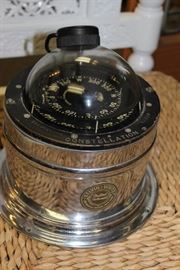 Very Nice Rare Large Antique 8 inch Nautical Maritime Kelvin-White (Danforth) Constellation Compass, circa 1940s | This is a large 70 year old Kelvin-White 8 inch Compass | Item is a Genuine fully functional 70 year old compass with all parts (and water inside, no leaks) | Condition: Very Fine. Excellent Condition (Curator has not seen a finer example), Virtually no rust, glass is clear, metal has no dents and holds a pristine shine | Measures approx. 10″ H, 9.5″ Diameter at Base, 8″ Diameter at top. Originally designed in the 1940s by Wilfrid G. White of the Kelvin White Co., the Constellation series compasses were available in 5″,6″,7″ and 8″ sizes with the Kelvin-White name on them. The Kelvin-White company became the Wilfrid O. White and Sons Co. and the Constellations were made under that name until 1961 when Danforth bought the company and used the name Danforth-White on the compasses, finally dropping the White name in the late 1960’s to become Danforth compasses. Danforth added