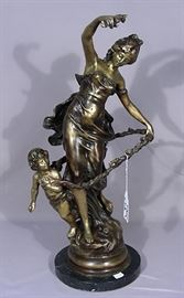 Large Antique Fine French Bronze Sculpture of Mother & Child After Auguste Moreau. Very Nice two color patina | Measures 23 1/2" high. Dimensions: 23.5" H Artist or Maker: After Auguste Moreau Medium: Bronze Date: 19th Century Condition Report: Very Good Condition
Dimensions: 23.5" H
Artist or Maker: After Auguste Moreau
Medium: Bronze
Date: 19th Century
Condition Report: Very Good Condition