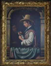  Magnificent 19th Century (1854) Oil Painting which is part of a pair, companion to Lot 285 | The Paintings depict the story of a sister crying because she thought her pet bird had flown away, and what appears to be her brother that is later holding the bird | Oil on Board | Paintings are signed and dated by the artist – “1854” | Housed in the Original 19th Century Hand Carved Gold Gilt Frame | Dimensions: 34″ x 26.25″
Dimensions: 24" x 26.25" x 2"
Artist or Maker: Signed but Indescernable
Medium: Oil on Canvas
Date: 1854
Condition Report: Very Good +