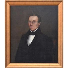 Wonderful Folk Art Painting attributed to the renowned Ammi Phillips (American, 1788 – 1865) | Folk art portrait of a Gentleman | 19th century | Oil on canvas | Folk art portrait of a Gentleman | Unsigned | Gold-tone wood frame | With frame: 30″ x 35″ x 15″ | Condition: Very Good with scattered craquelure. Ammi Phillips (April 24, 1788 – July 11, 1865) was an American itinerant portrait painter active in Connecticut, Massachusetts, and New York for five decades. After his death he was forgotten for decades until his oeuvre was reconstructed by Barbara and Larry Holdridge, collectors and students of American folk art, with the eventual support of Mary Black, art historian, after many friendly arguments and challenges to prove their contention that Phillips was not only the Kent Limner but also the earlier Border Limner. The Holdridges’ extensive search in three states for Phillips paintings and for biographical details to be found in the Census Bureau and other written records, as well 