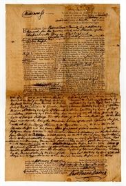 Actual Historical Revolutionary War Document signed twice by Paine Robert (1731 - 1814) Signer of the Declaration of Independence | Robert Treat Paine twice signed Important war document involving a Tory Surgeon who escaped during the Battle of Lexington Concord to "Û_ obtain the Protection of the said Thomas Gage" - also involves John Hancock. Manuscript and partially printed DS, on laid paper, 16.75" H x 11" W. Boldly and fully written with about 220 words in the signers hand in the hand of Robert Treat Paine and signed twice by him. Signed once at the bottom of the document with a strong flourish as "Rob Treat Paine", and in addition signed within the top paragraph as "Robert Treat Paine". Dated the "second" Tuesday of March, One Thousand Seven Hundred and Eighty" Expected folds with expert repairs to small separations at folds. Sporadic locations of small paper loss, professionally filled in, occasionally affecting text. Two 1/2" lines of backing support paper located on verso alo