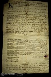 Sherman Roger (1721 - 1793) Declaration of Independence signer Roger Sherman signs a land deed dated 1753 | A partially printed land deed, 7.5" x 12.25" on laid paper. Dated "the Fifth Day of March Û_ 1753", and signed by Roger Sherman as "Roger Sherman", Samuel Cornfield Justice of Peace as "Samuel Canfield/Justice of Peace', and John Warner as "John Warner". The land deed is for land based in his home town of New Milford – the town where Sherman moved to at the youthful age of 19, shortly after the death of his father in 1742 and set up shop keeping. From this position, Sherman gained access into Connecticut political circles, and in 1753, he was elected to the Connecticut General Assembly and was admitted to the Litchfield bar which would coincide with the signing of this land deed. Roger Sherman represents one of the most under-appreciated founding fathers of the United States. This fact is lamentable, given Sherman’s immense contributions to the founding of this country. In addit