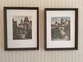 Austrian/German hand-colored etchings by Luigi Kasimir