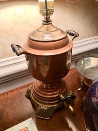Copper/brass samovar table lamp