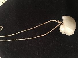 Jade duck pendant/14k chain