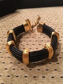 Leather gold-tone bracelet